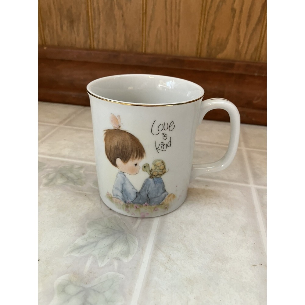 Precious Moments Mug Love is Kind Boy Turtle With Gold Trim - Vintage 1984
